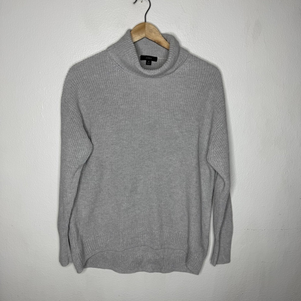 J. Crew‎ Gray Cotton Cashmere Blend Turtleneck Sweater Womens Medium Ribbed Knit